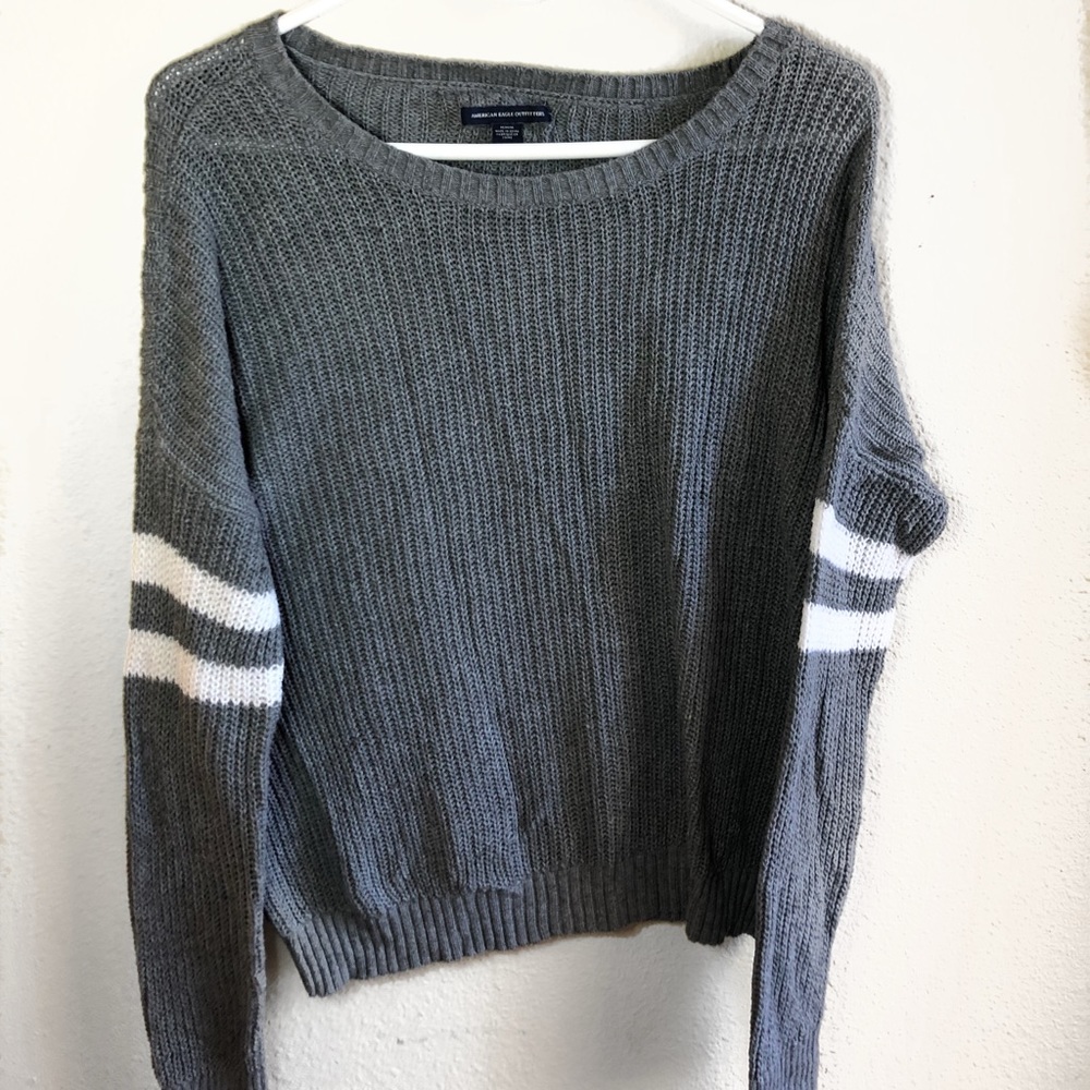 Grey Sweater with White Stripes